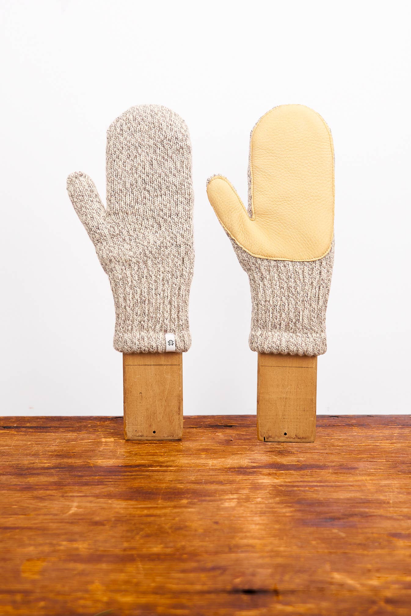 Ragg Wool Mitten - Oatmeal Melange with Natural Deerskin