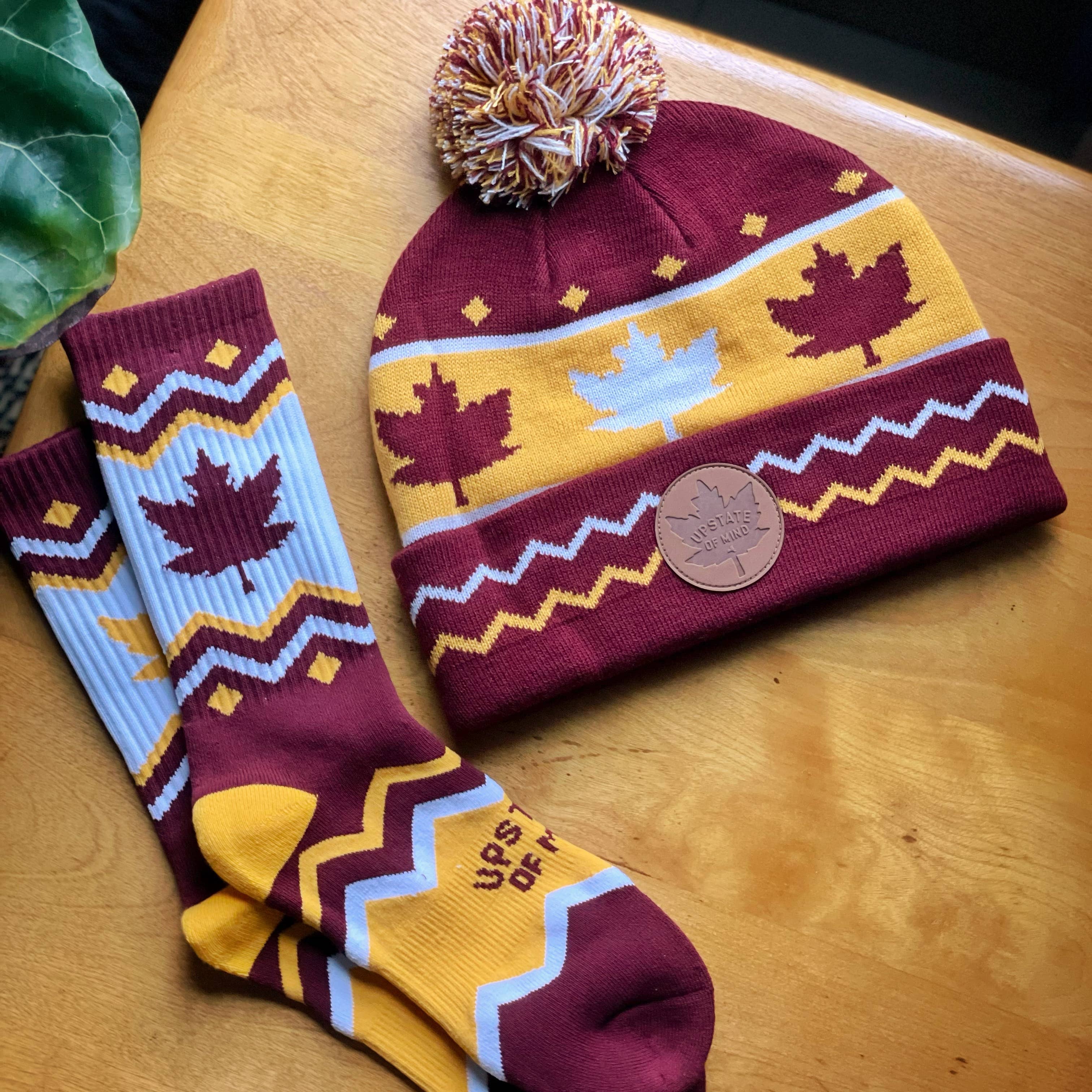 Upstate of Mind Maple Leaf Pom Beanie
